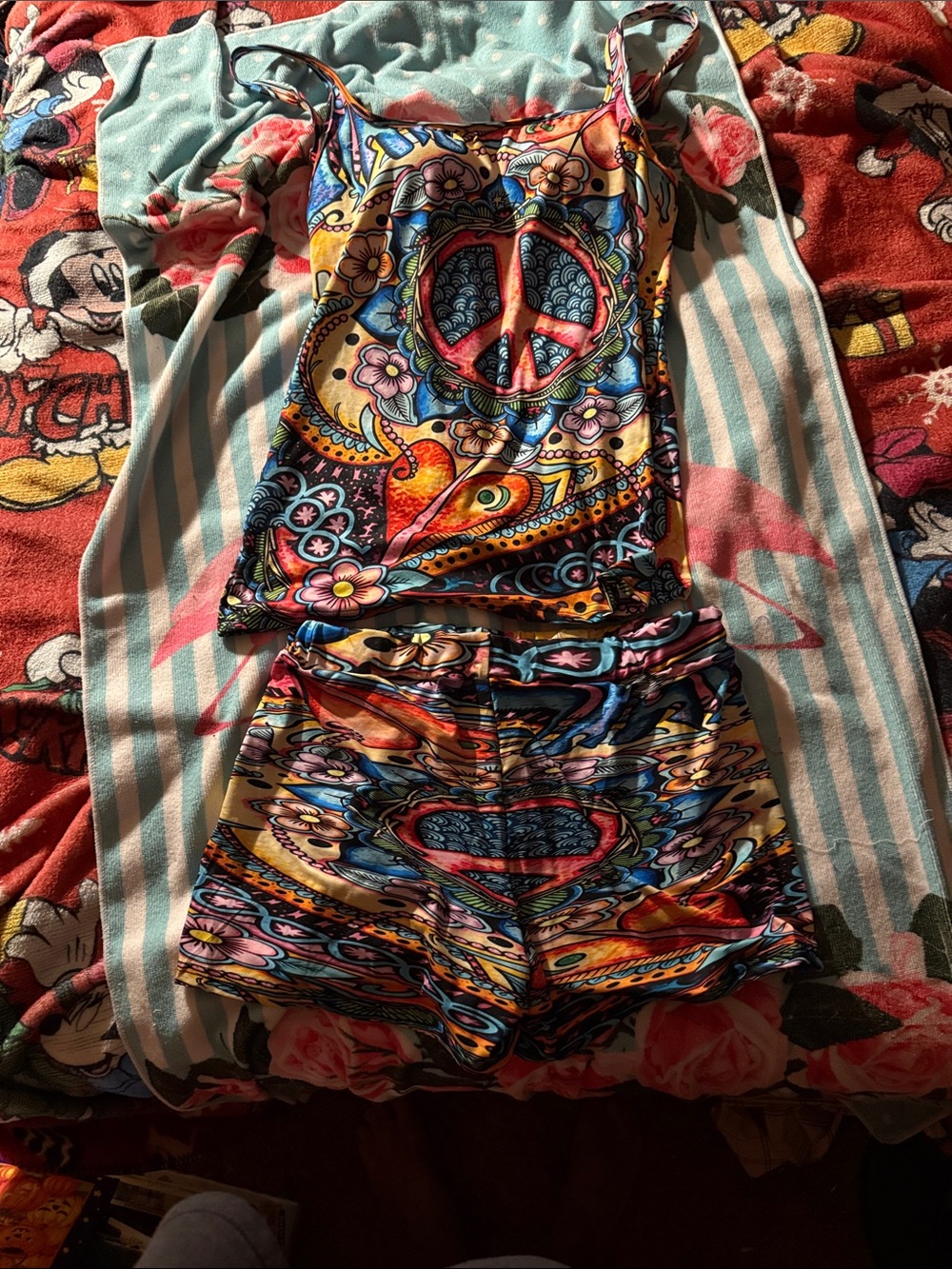 SHEIN Multicolor Peace Sign Printed One-Piece Swimsuit